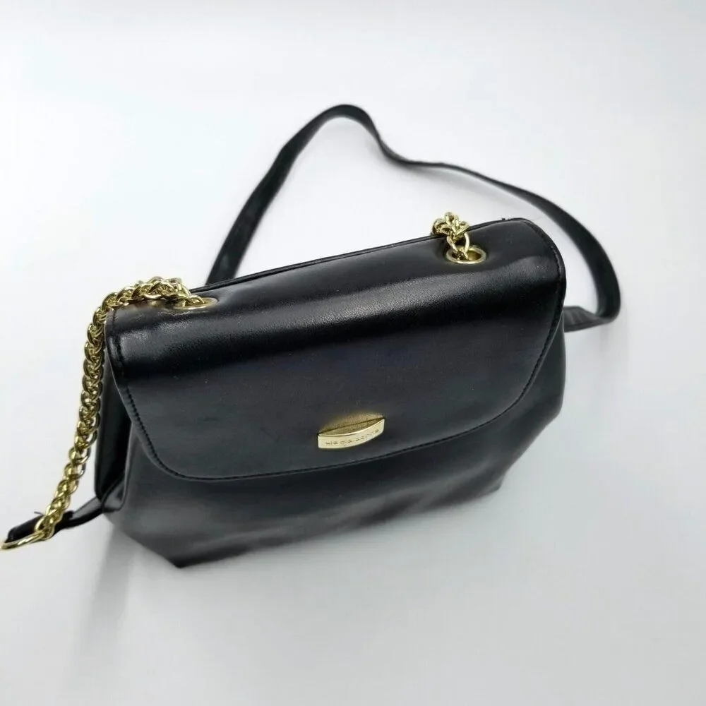 Vintage 90s Liz Claiborne Shoulder Bag Black Handbag Gold Chain